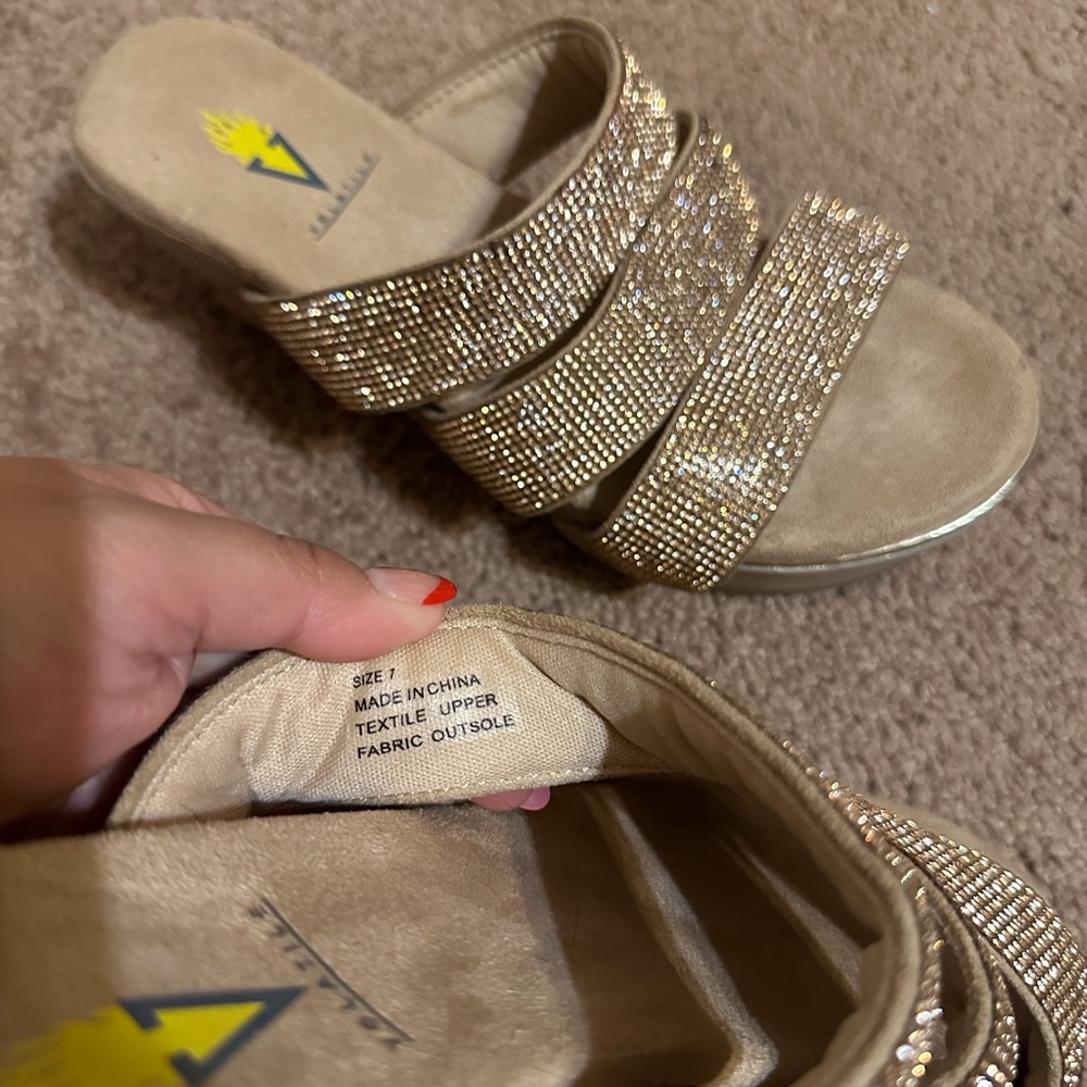 Volatile Gold Multi-Strap Sandals - image 3